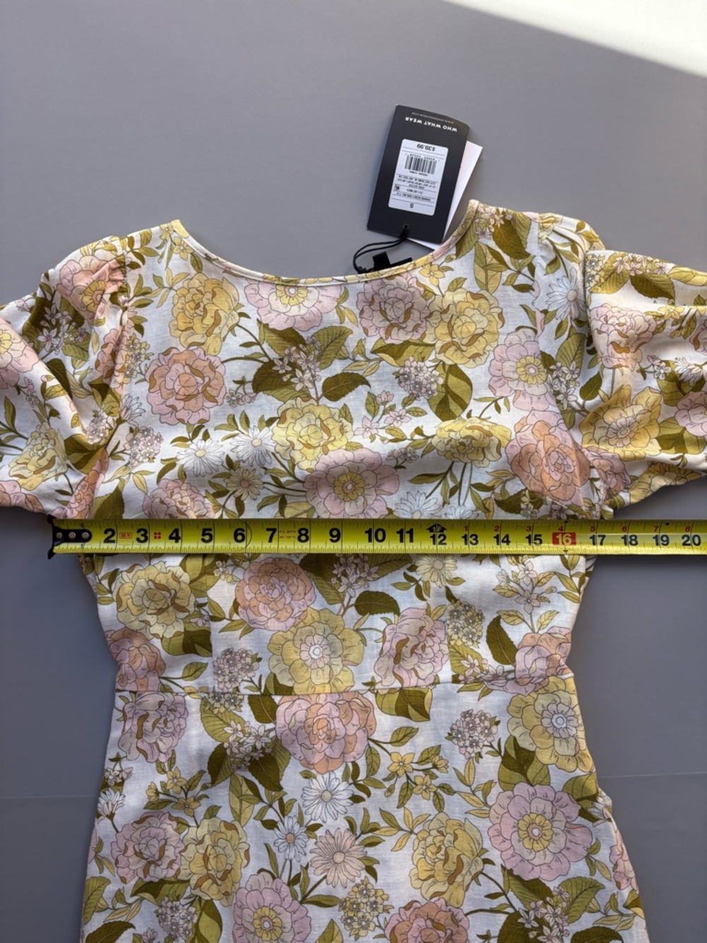 Who What Wear Small Linen Floral Tie Back Midi Dress Puff Sleeves & Side Pockets - Picture 8 of 11
